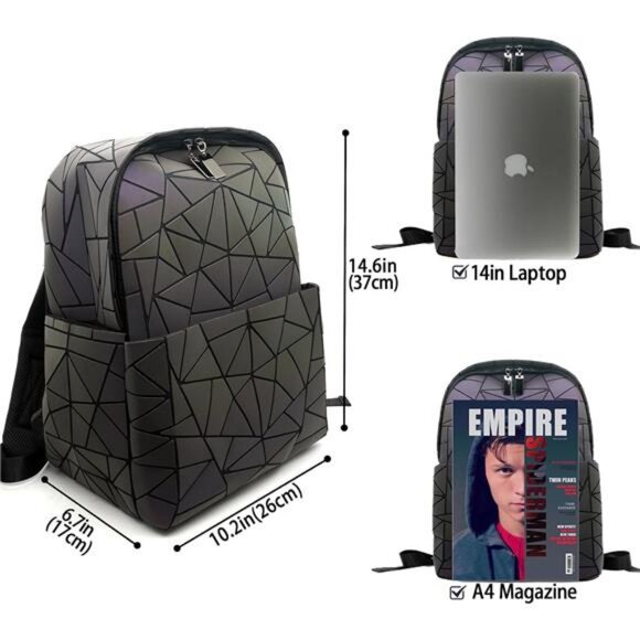 Geometric Backpack Geometries Glow Large Purse Laptop Backpack Geometrical - Picture 3 of 7